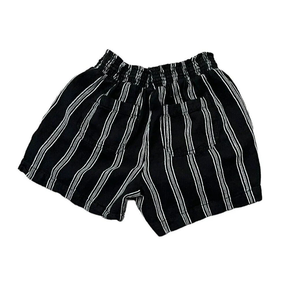 BRIGGS NEW YORK WOMEN'S LINEN BLEND PULL ON SUMMER SHORTS BLK WHITE BEACH BOHO S - Picture 3 of 9